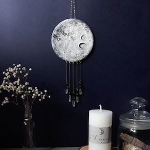 Crystal Moon Wall Hanging  ||  Witchy Decor  ||  Full Moon Wall Decor  ||  Crystal Wall Hanging  ||  Wiccan Decor