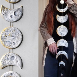 Lunar Decor Moon Phases Wall Hanging Moon Phase Garland Moon Wall Hanging Gold Moon Decor Crystal Wall Decor Gold Moon Cycle Raw Citrine