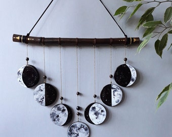 Phases of the Moon || Moon Wall Hanging Decor ||  Black and White Moon || Witchy Decor