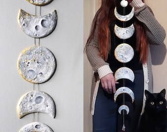 Lunar Decor Moon Phases Wall Hanging Moon Phase Garland Moon Wall Hanging Gold Moon Decor Crystal Wall Decor Gold Moon Cycle Raw Citrine