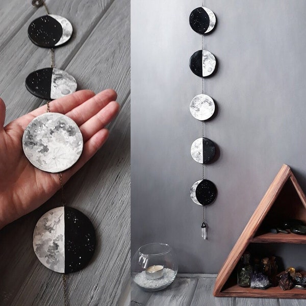 Moon Phase Wall Hanging Moon Garland Lunar Phases Moon Wall Decor Black and White Moon Phases Crystal Moon Phase Moon Wall Hanging Crystal