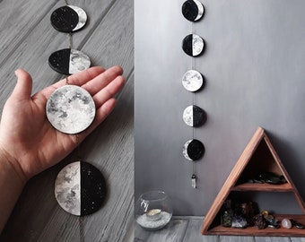 Mondphase Wandbehang: Mondgirlande mit Bergkristallkristall