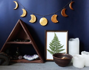 Gold Moon Garland Moon Phases Wall Hanging Moon Phases Of The Moon Hanging Lunar Decor Wiccan Altar Witch Decor Wiccan Decor Luna Crescent