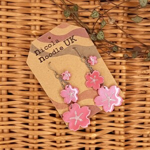 Shiny Cherry Blossom Cluster Earrings | Pink Cherry Blossom Polymer Earrings | Shimmery Pink Cherry Blossom Statement Earrings