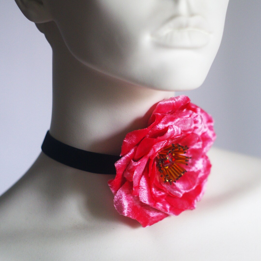 Mini Rosesste Choker Pink Rose Choker, Silk Rose Choker, Velvet Silk Rose, Vintage Choker ...