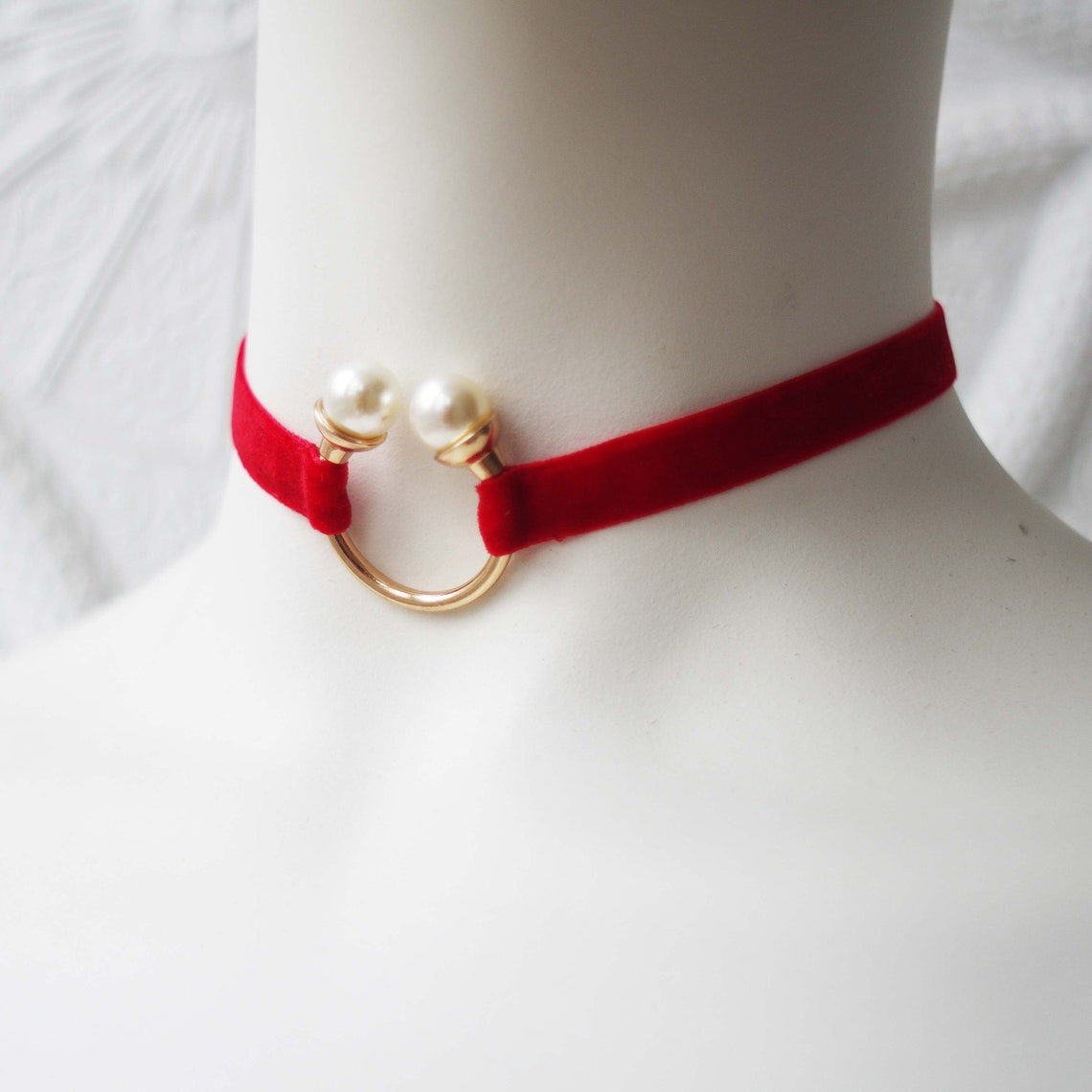 Red Choker Choker With Perls Thin Velvet Choker Red Velvet Etsy