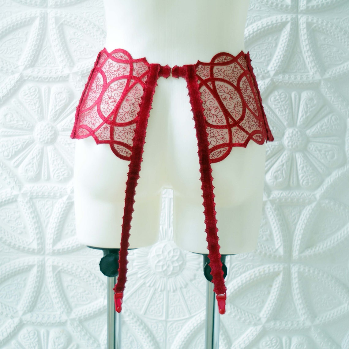 Red Garter Belt Lace Garter Belt Vintage Lingerie Erotic Etsy