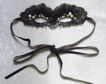 Black mask, Lace mask, Couture mask, Party mask, Masquerade mask, Feathers mask, Sexy mask, Fashion show mask, Black lace mask, Burlesque