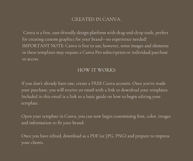 Instructions for digital download of an interior design presentation template in canva