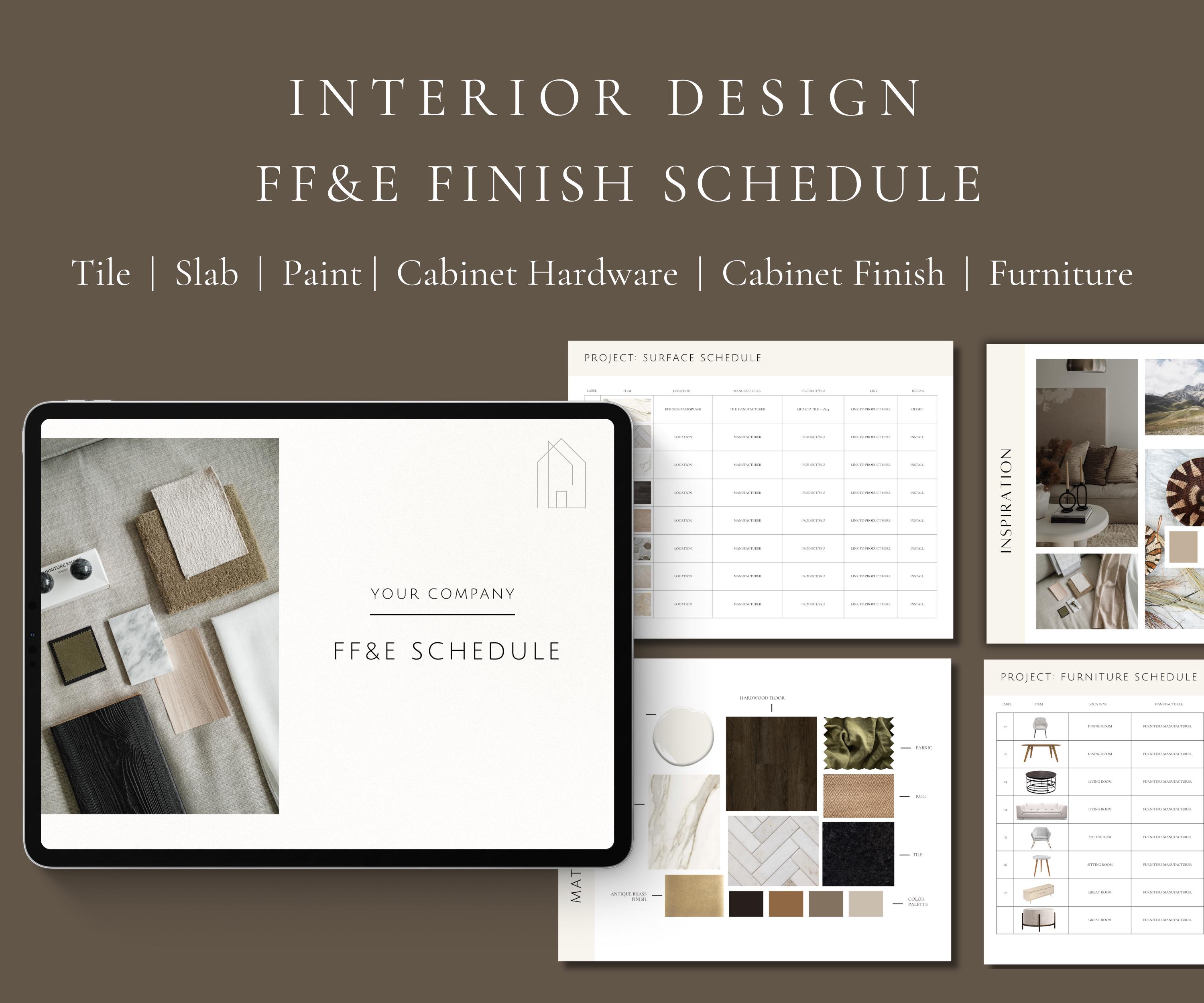 Interior Design FF&E Schedule Templates | Concept and Finish Schedules for CANVA
