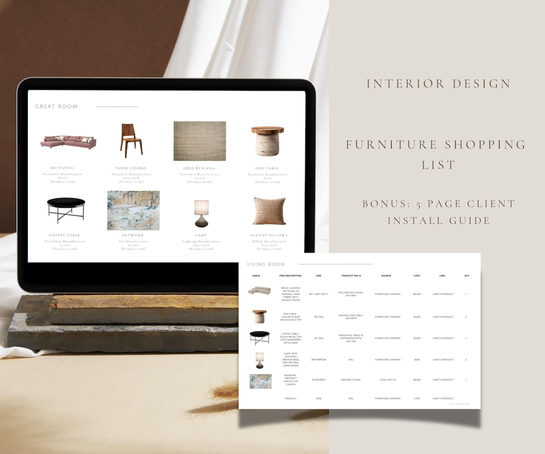 Interior Design Shopping List Template | Client Install Guide (digital ...