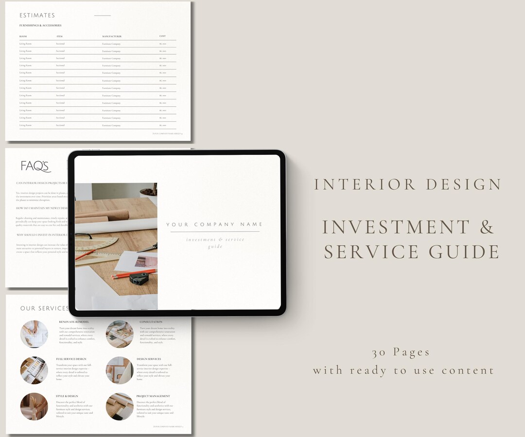 Interior Design Service & Investment Guide | Client Onboarding Template ...
