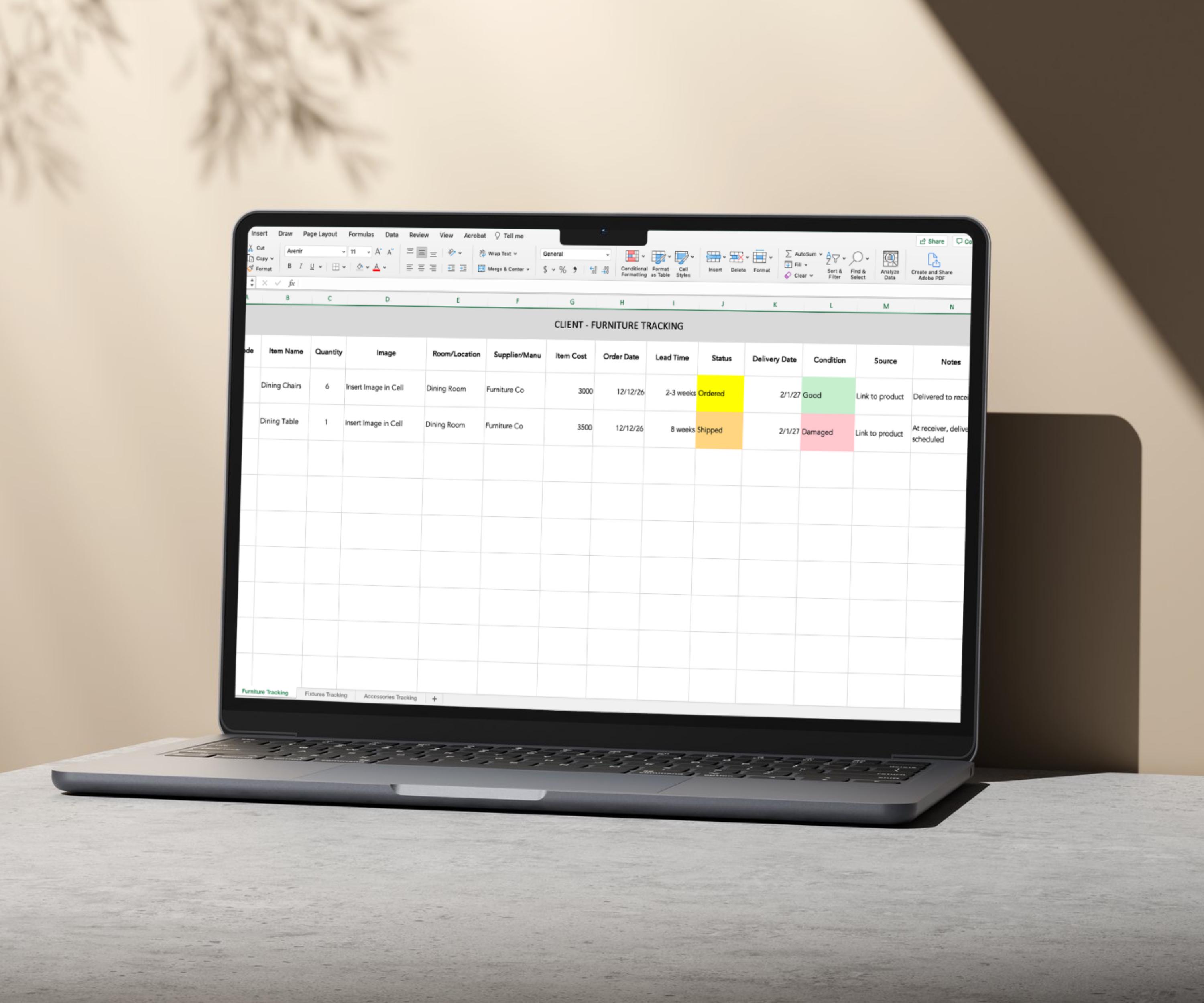 Interior Design Furniture Tracking Template | Canva + Excel Project ...