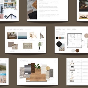 Templates for interior design client presentation, designed in Canva