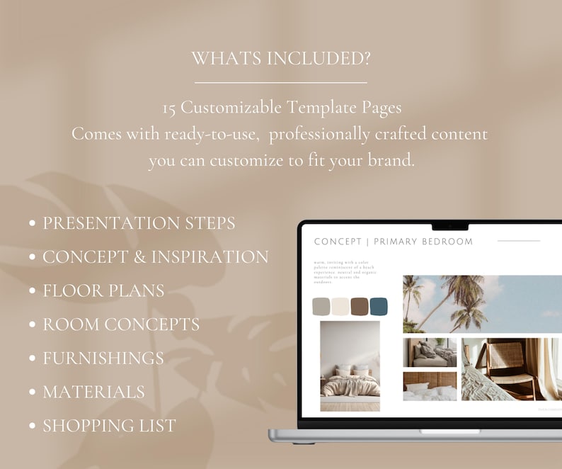 Templates for interior design client presentation, designed in Canva