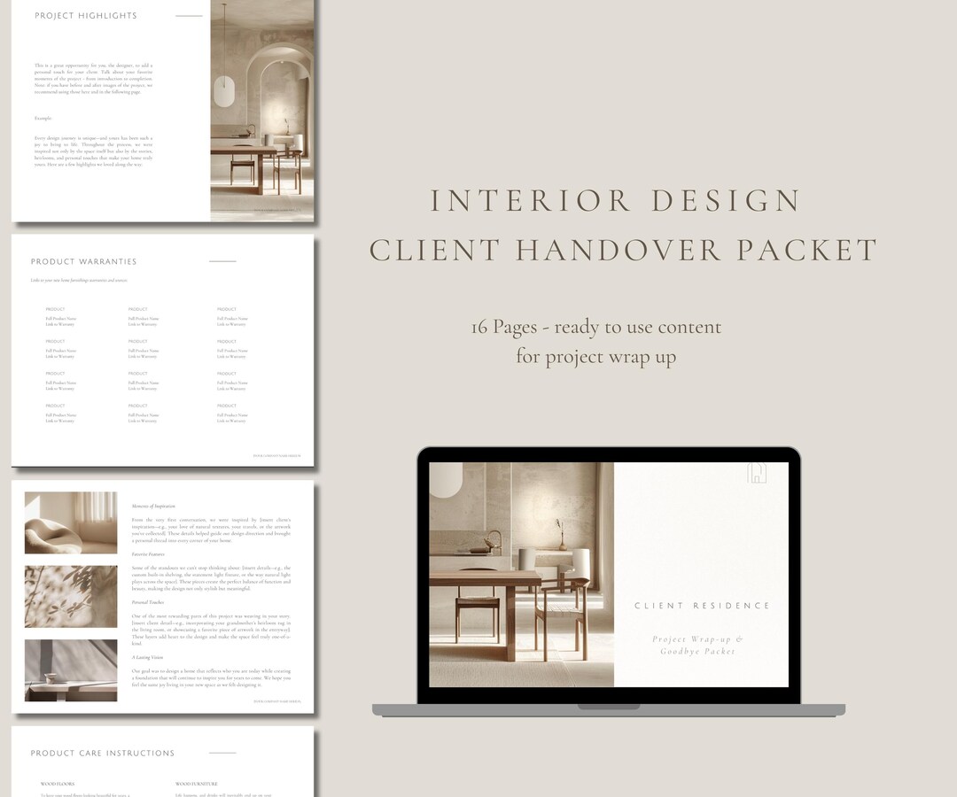 Interior Design Handover Packet Template | Client Offboarding Guide ...