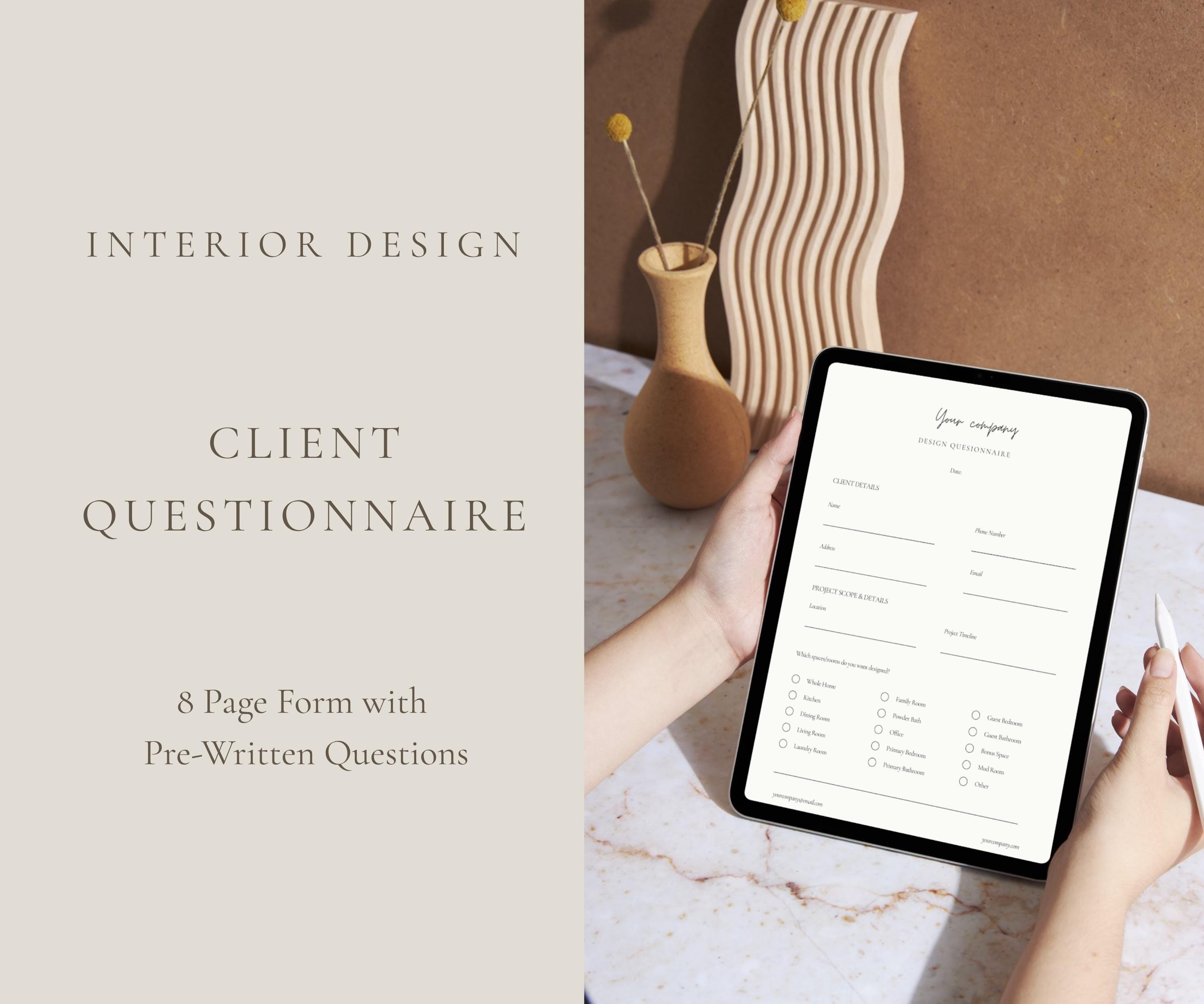 Interior Design Client Questionnaire Template | Digital Download ...