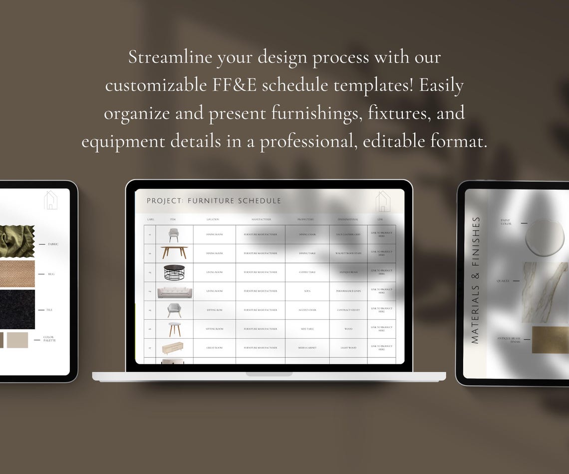 Sample Ffe Schedule Interior Design FF&E Schedule Template (excel, Google Sheets, Canva) - Etsy