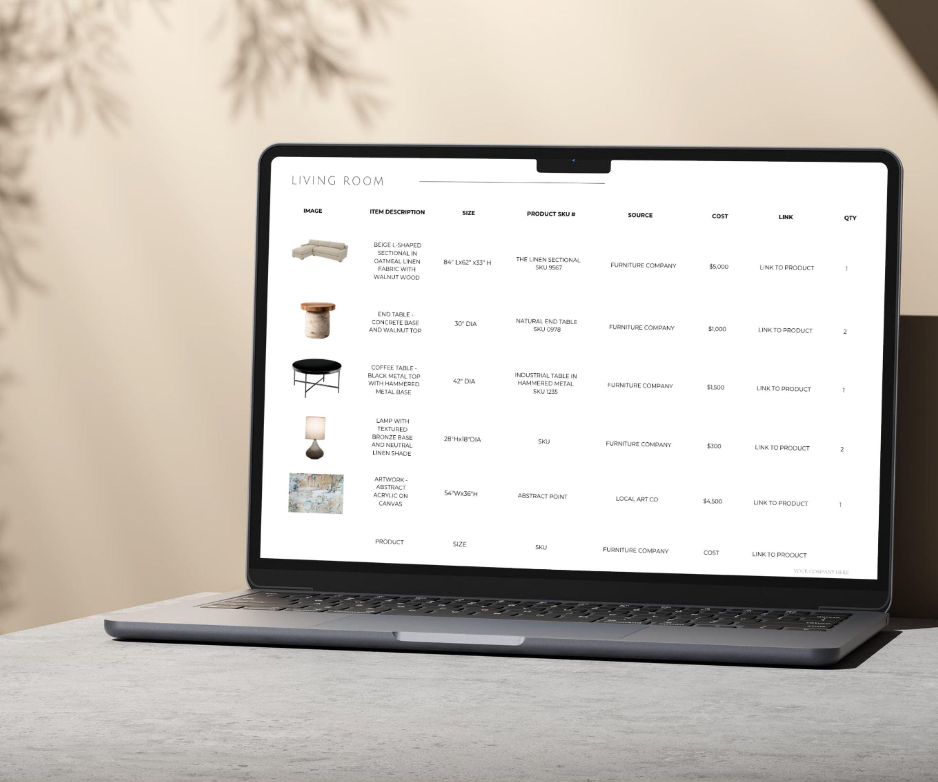 Interior Design Shopping List Template | Client Install Guide (digital ...