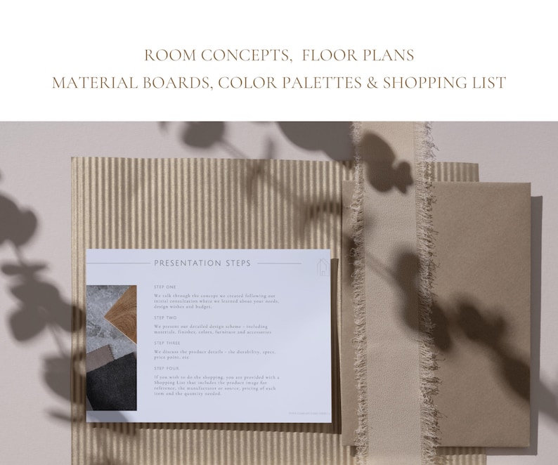 Templates for interior design client presentation, designed in Canva