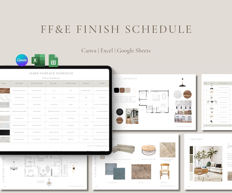 Interior Design FF&E Schedule Template (excel, Google Sheets, Canva) - Etsy