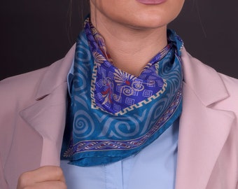 Blue silk scarf, Silk scarf, Square scarf, Women Scarf, Blue Scarf, Gift for Her, Made in Soufli, Greece.