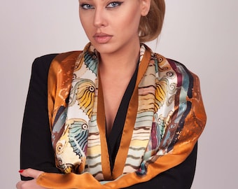 Women Scarf, Long Silk Scarf Women, Handpainted Scarf, Long Scarf, Summer Scarf, Made in Greece, Soufli by Kalfas.