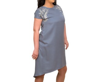 Handpainted grey dress, minimal silk dress, handpainted silk dress, handmade silk dress, handmade, handpainted, made in Greece by Kalfas