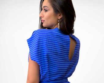 Vestido de verano de seda azul, vestido de mujer, vestido ligero, vestido de cubierta, vestido azul, hecho en Grecia por Kalfas