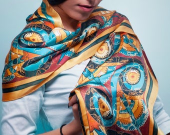 Silk Scarf Women, Hand Painted Scarf, Summer Scarf, Wrap Scarf, Women Scarf, Gift for Her, Made in Greece by Kalfas.