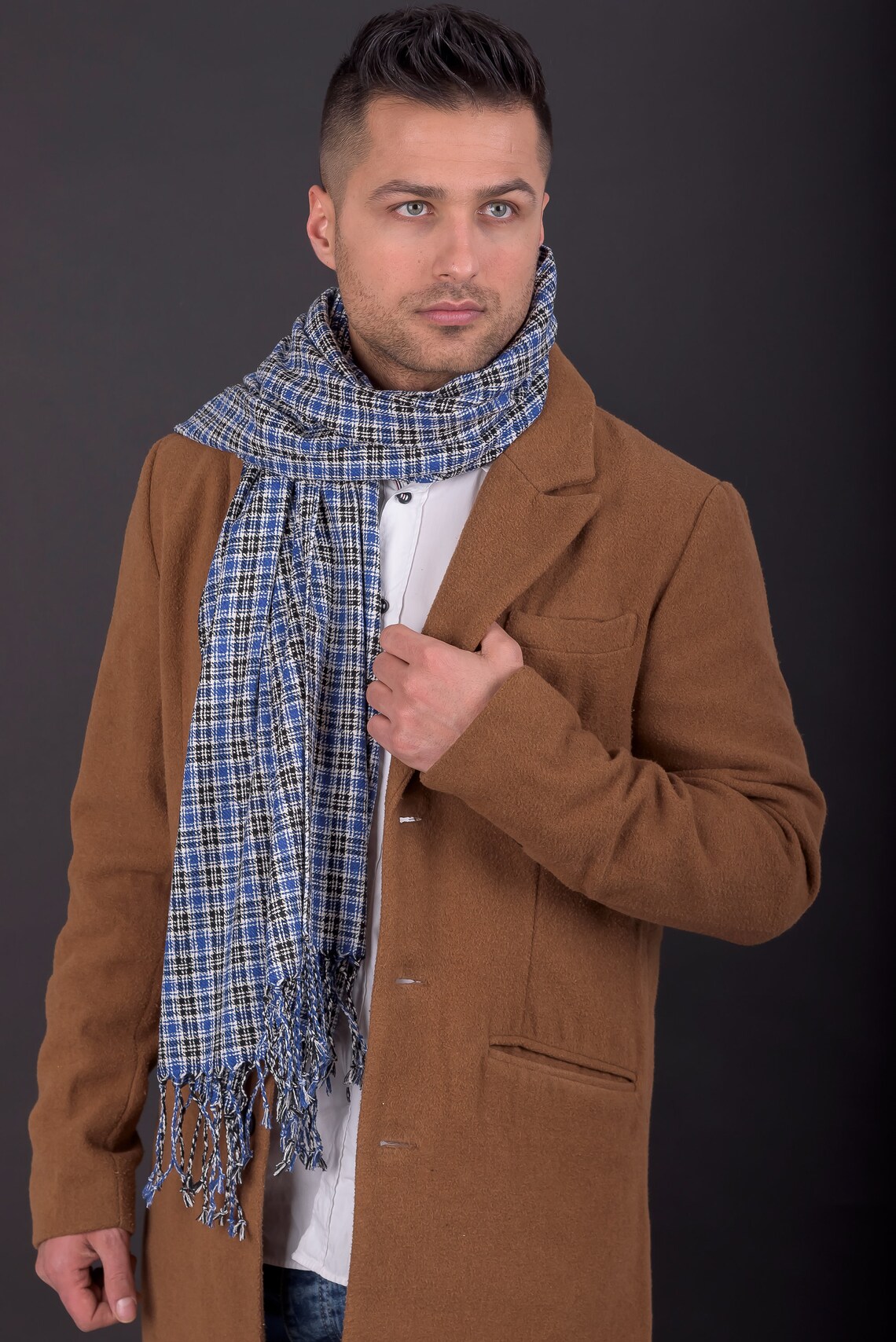 Blue Silk Scarf Men Mens Scarf Long Scarf Handpainted Etsy