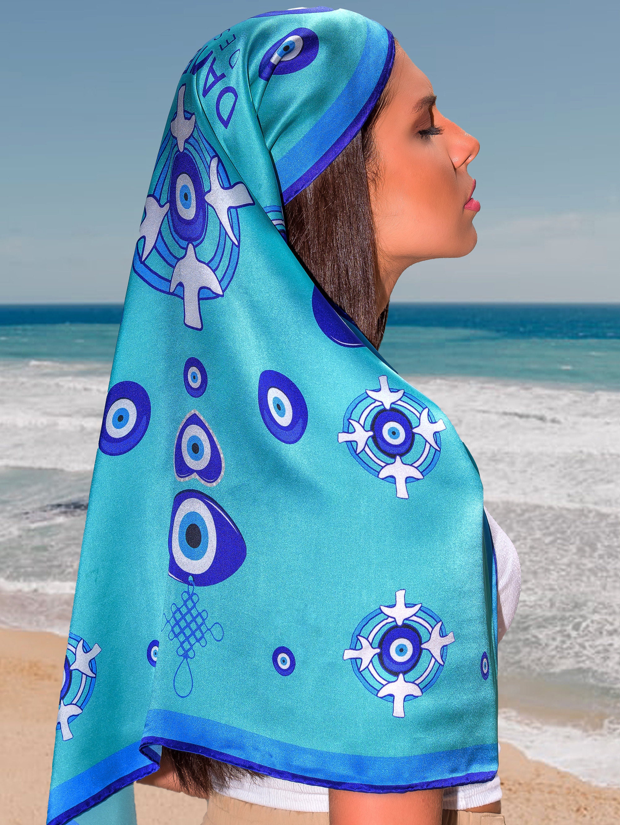Evil Eye Scarf Silk Blue Scarf Hand Painted Scarf Evil Eye Etsy