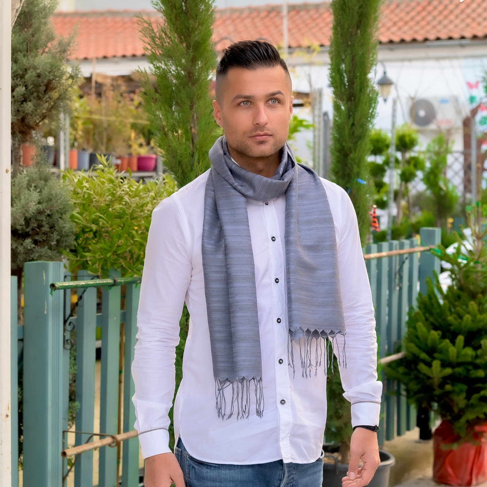 Men's Scarf Dark Blue Silk Scarf Winter Scarf Scarf Etsy