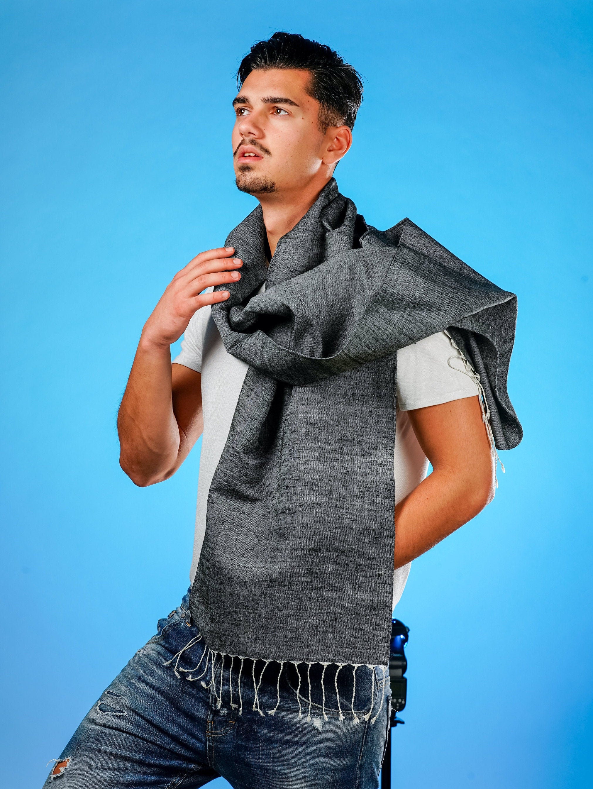 Silk Scarf Men Silk Scarf for Winter Grey Scarf Winter Etsy