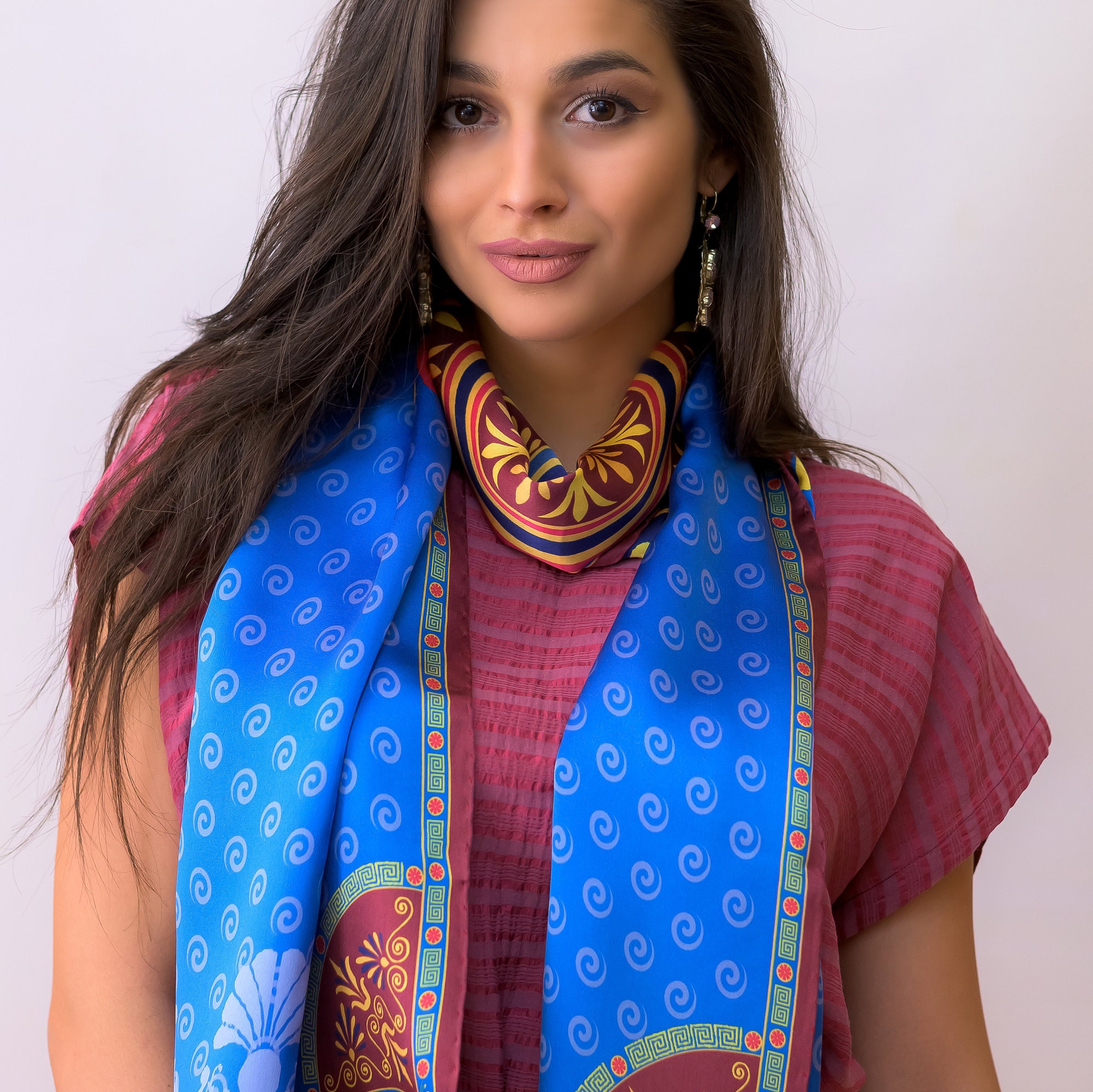 Blue Scarf Blue Silk Scarf Women Hand Painted Scarf Summer Etsy