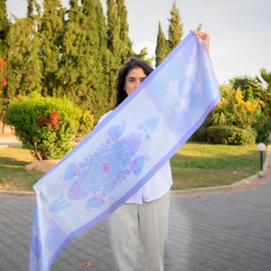 Light blue silk scarf, baby blue scarf, long silk scarf, women scarf, handmade silk scarf, handmade scarf, made in Greece by Kalfas