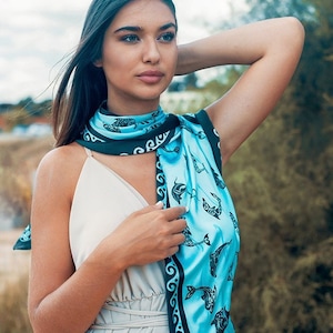 Blue Silk Scarf, Handpainted, Scarf, Women Scarf, Blue Scarf, Long Scarf, Gift for Her, Made in Greece, Soufli by Kalfas.