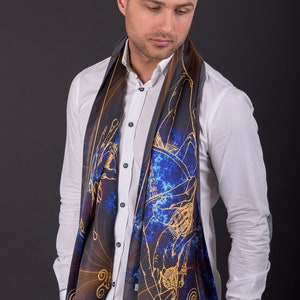 Black and blue silk scarf, pure silk scarf, unisex gift, unisex scarf, gift for her, silk scarf men, made in Greece by Kalfas zdjęcie 4