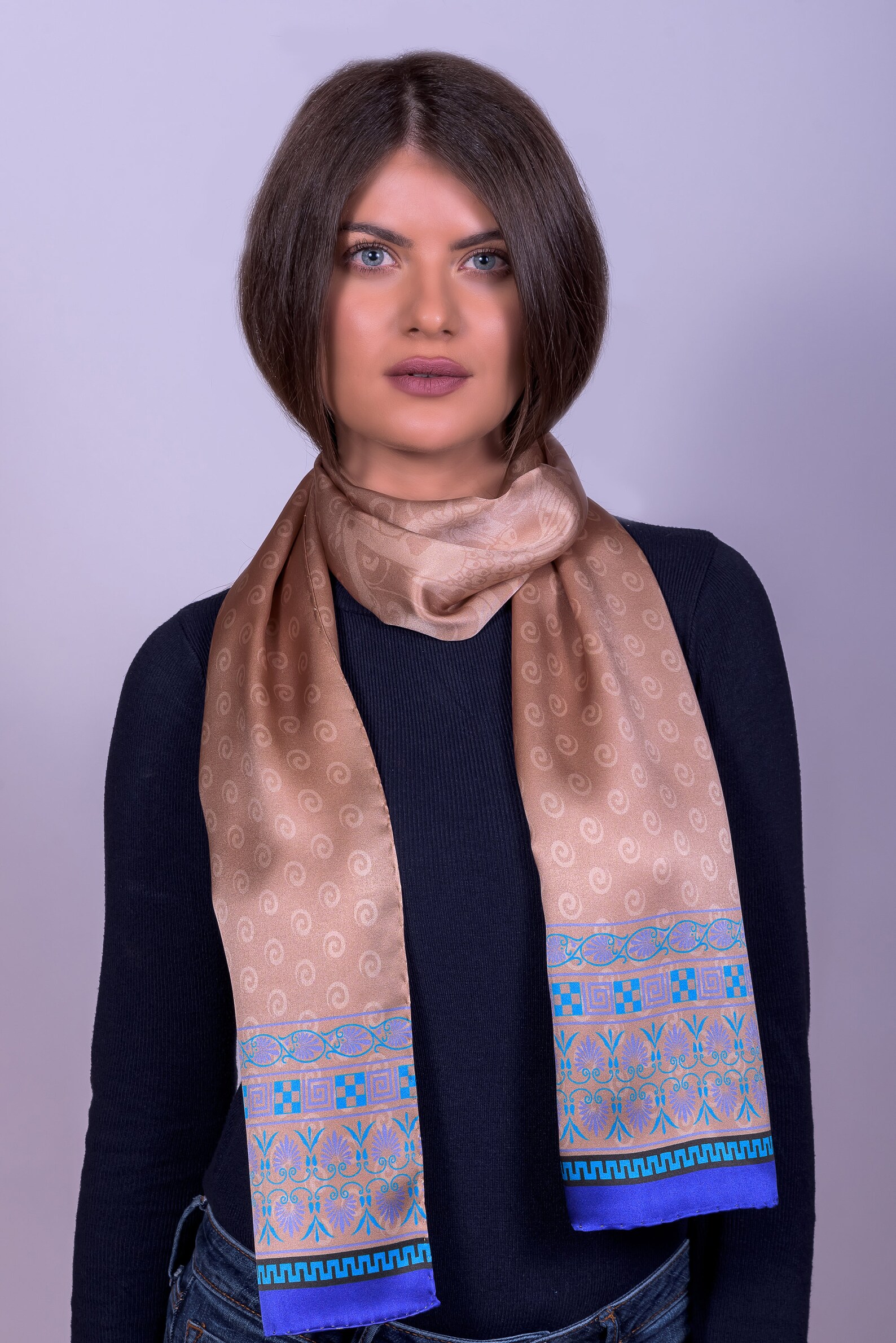 Women Silk Scarf, Summer Scarf, Long Scarf, Blue Scarf, Gift for Her