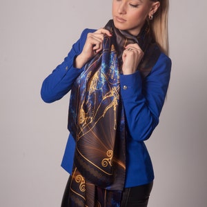 Black and blue silk scarf, pure silk scarf, unisex gift, unisex scarf, gift for her, silk scarf men, made in Greece by Kalfas zdjęcie 5