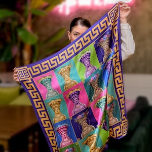 Large silk scarf, multicolor silk scarf, women scarf, gift for her, colorful silk scarf, silk scarf, Christmas gift made in Greece by Kalfas