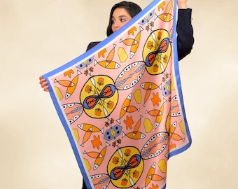 Écharpe carrée en soie, grande écharpe, écharpe en soie lumineuse, écharpe en soie colorée, cadeau pour elle, fabriqué en Grèce par Kalfas