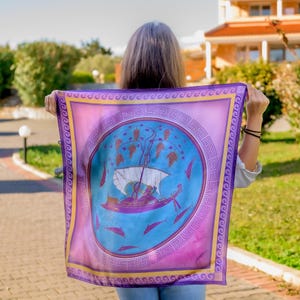 Square silk scarf, elegant silk scarf, soft silk scarf, gift, handmade scarf, colorful silk scarf, made in Greece by Kalfas