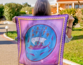 Foulard carré en soie, foulard en soie élégant, foulard en soie douce, cadeau, foulard fait main, foulard en soie coloré, fabriqué en Grèce par Kalfas
