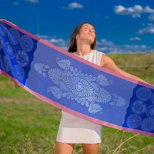 Silk Scarf Women, Blue Silk Scarf, Long Scarf, Summer Scarf, Gift For Her, Made in Greece by Kalfas