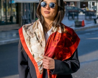 Ancient Greek Scarf, Silk Scarf, Red Scarf, Square Scarf, Greek Mythology, Gift for Her, Made from 100% Pure Silk in Greece by Kalfas