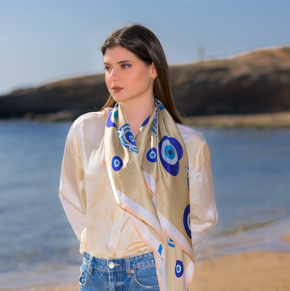 Greek Evil Eye Scarf Women Protection Scarf Silk Scarf Square