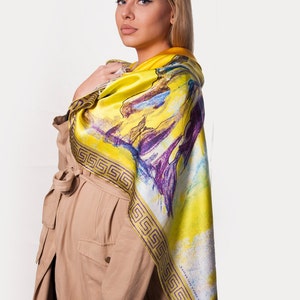Giant Silk Scarf in Ancient Hearts Black