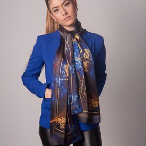 Black and blue silk scarf, pure silk scarf, unisex gift, unisex scarf, gift for her, silk scarf men, made in Greece by Kalfas zdjęcie 6