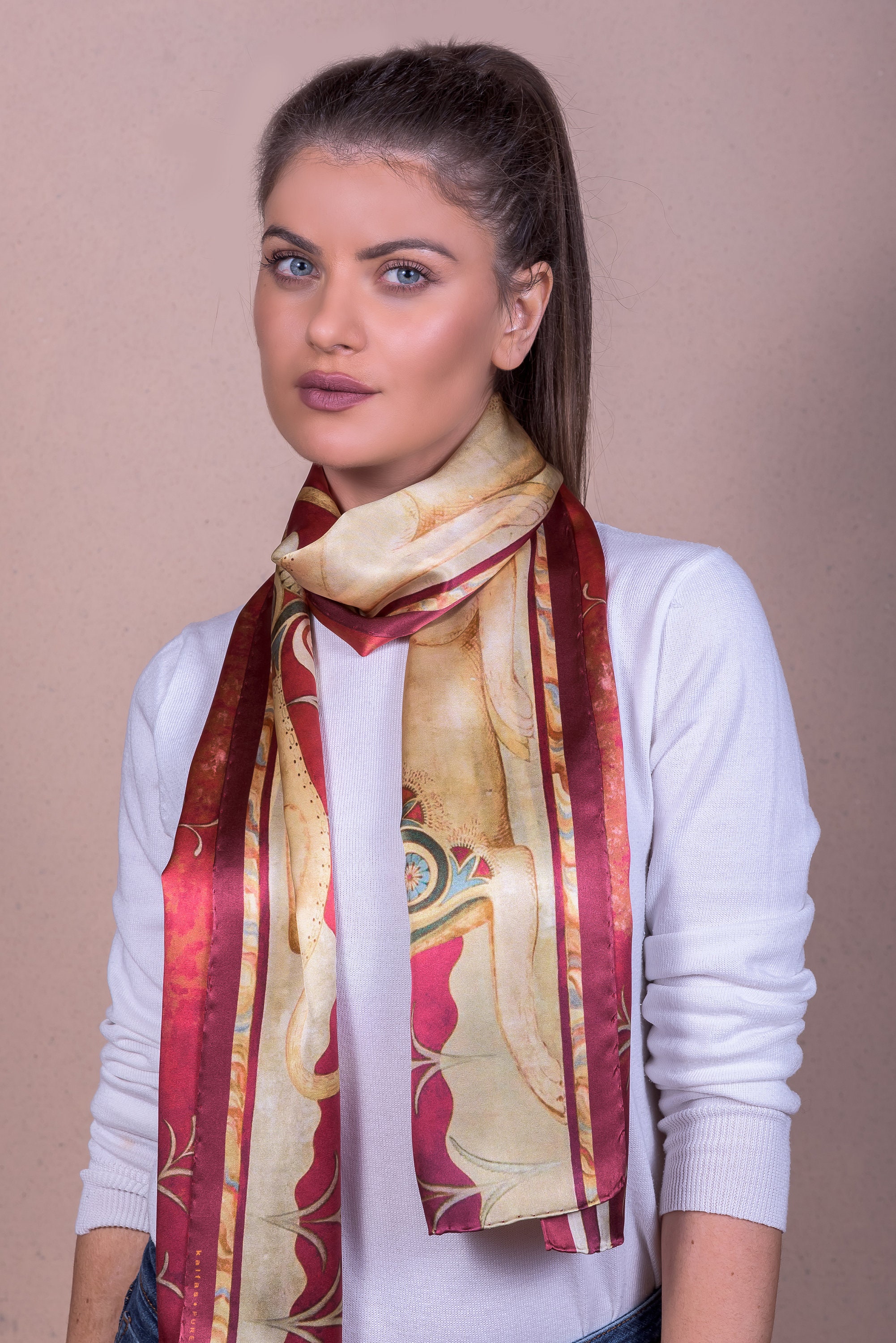 Red Silk Scarf Women, Handpainted Scarf, Red Scarf, Gift for Her, Made